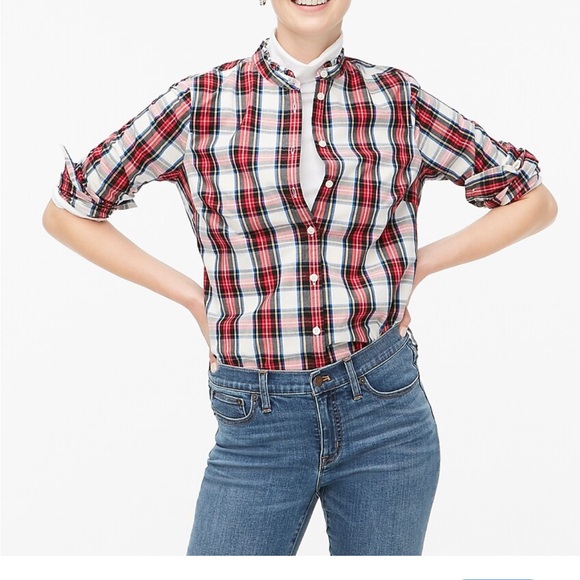 J. Crew Tops - J. Crew Multicolor tartan Plaid button down Shirt with Ruffled collar